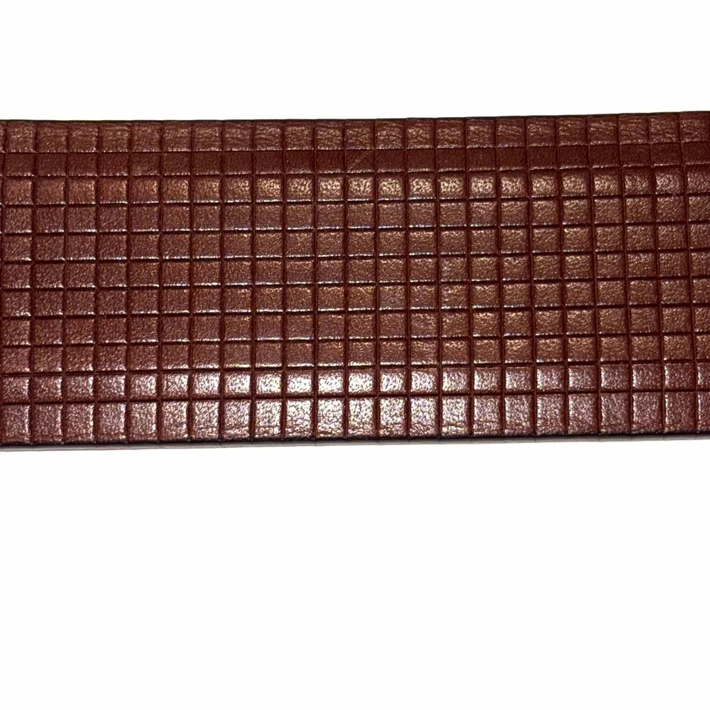 Cole Haan A34759 Grid Textured Brown Leather Silver Buckle Belt Size 34 85